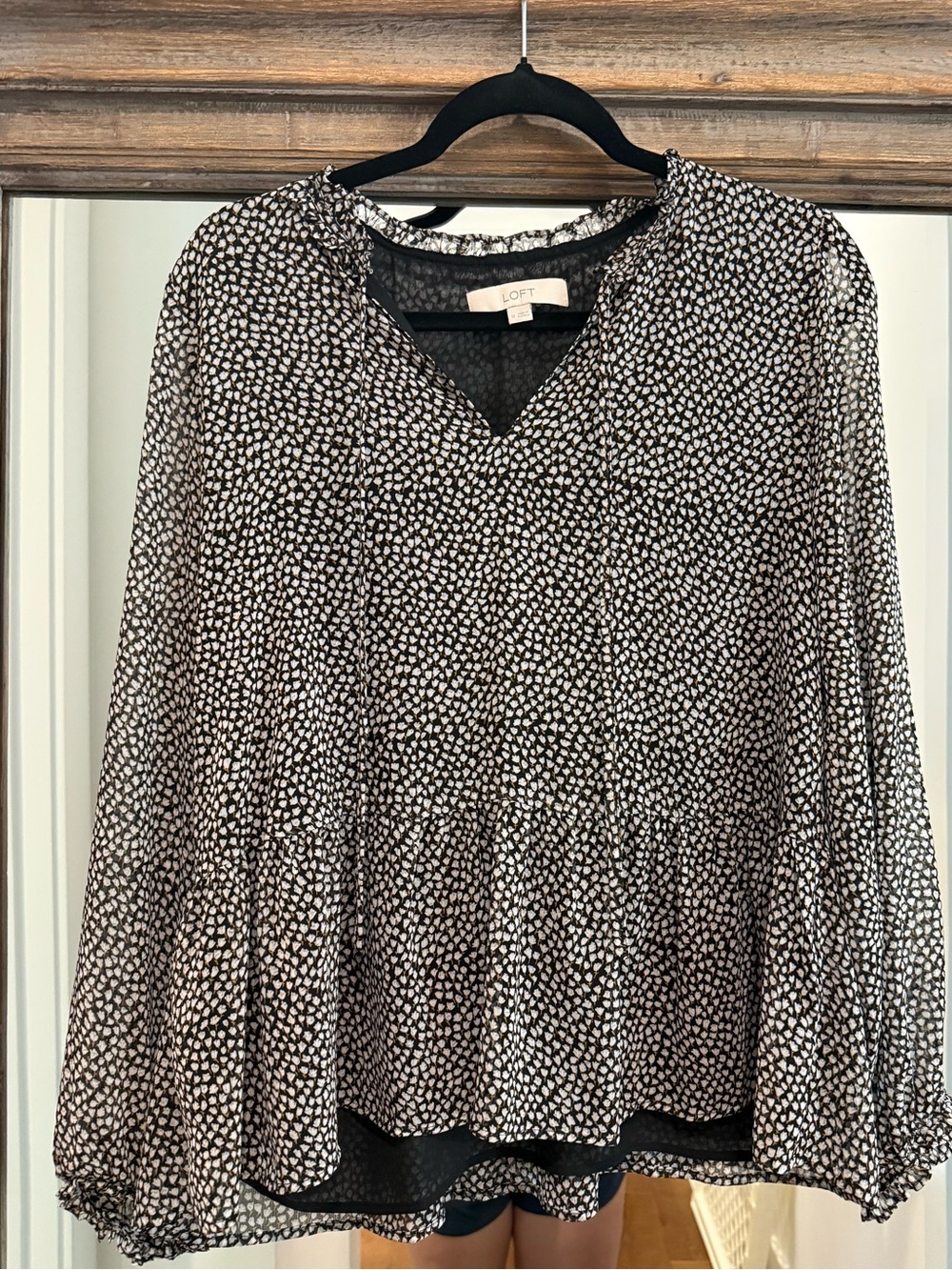 LOFT Black and White Floral Peplum Blouse